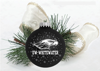 Ornament - Matte Black with White Glitter UW-Whitewater and Mascot