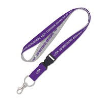 Lanyard - 2 Sided Design Purple and Gray UW-Whitewater Warhawks with Mascot and Clip