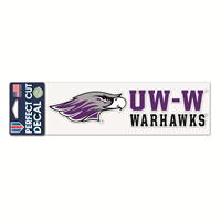 Decal - 3" x 10" Mascot next to UW-W over Warhawks