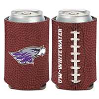 Koozie - 2 Sided UW-Whitewater with Football Design and Mascot