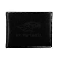 ID Holder - Black Leather Stitch Bi-Fold Wallet with Imprinted Mascot over UW-Whitewater