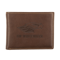 ID Holder - Brown Leather Stitch Bi-Fold Wallet with Imprinted Mascot over UW-Whitewater