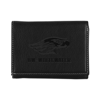 ID Holder - Black Leather Stitch Tri-Fold Wallet with Imprinted Mascot over UW-Whitewater