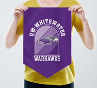 Flag - 12" x 18" Spearhead Flag with UW-Whitewater arched over Mascot and Warhawks Design
