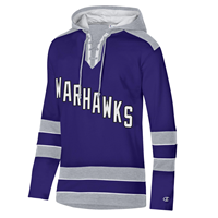 Champion Hooded Sweatshirt Hockey Design with Tackle Twill Slanted Warhawks