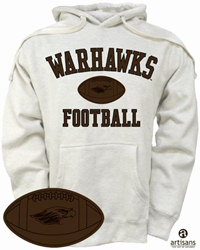 Artisans Hooded Sweatshirt with Embroidered Leather Warhawks over Football with Mascot