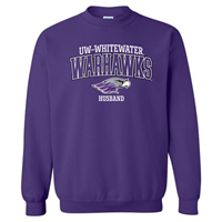 Husband: Crewneck Sweatshirt UW-Whitewater Warhawk over Mascot and Husband