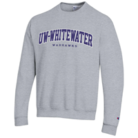 Champion Crewneck Sweatshirt with Tackle Twill Lettering UW-Whitewater and Embroidered Warhawks