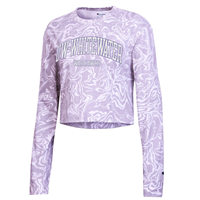 Long Sleeve Crop Top Marble Swirl with UW-Whitewater over Warhawks