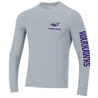 Long Sleeve Shirt with Mascot over UW-Whitewater on front, Warhawks on sleeve, UW-Whitewater Warhawks and Mascot on bac