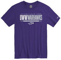 New Agenda T-Shirt Established 1868 over UWW Warhawks over Full Uni over Mascot with Stripe Design