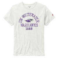 League T-Shirt Distressed UW-Whitewater arched over Mascot over Warhawks 1868