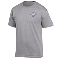 Champion T-Shirt with Outlined Warhawks arched over Football and Mascot and Football Design on the Back