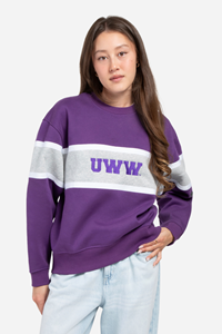 Hype & Vice Women's Crewneck UWW with Purple and Grey Stripe Design