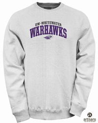 Artisans Crewneck Sweatshirt Women's Cut Raglan with Embroidered UW-Whitewater over Warhawks and Mascot