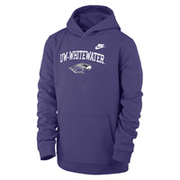 Nike Youth Hooded Sweatshirt with UW-Whitewater arched over Mascot